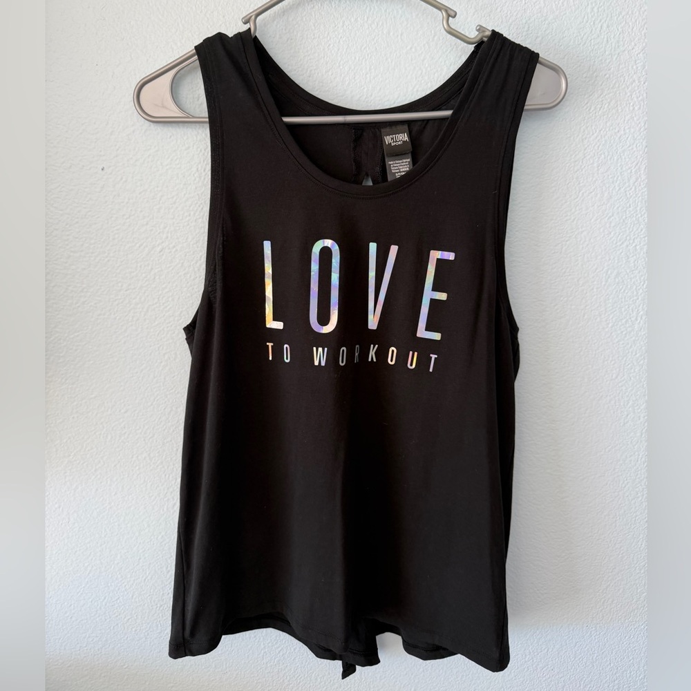 Victoria's Secret Black Tank Top with Iridescent 'LOVE' Graphic